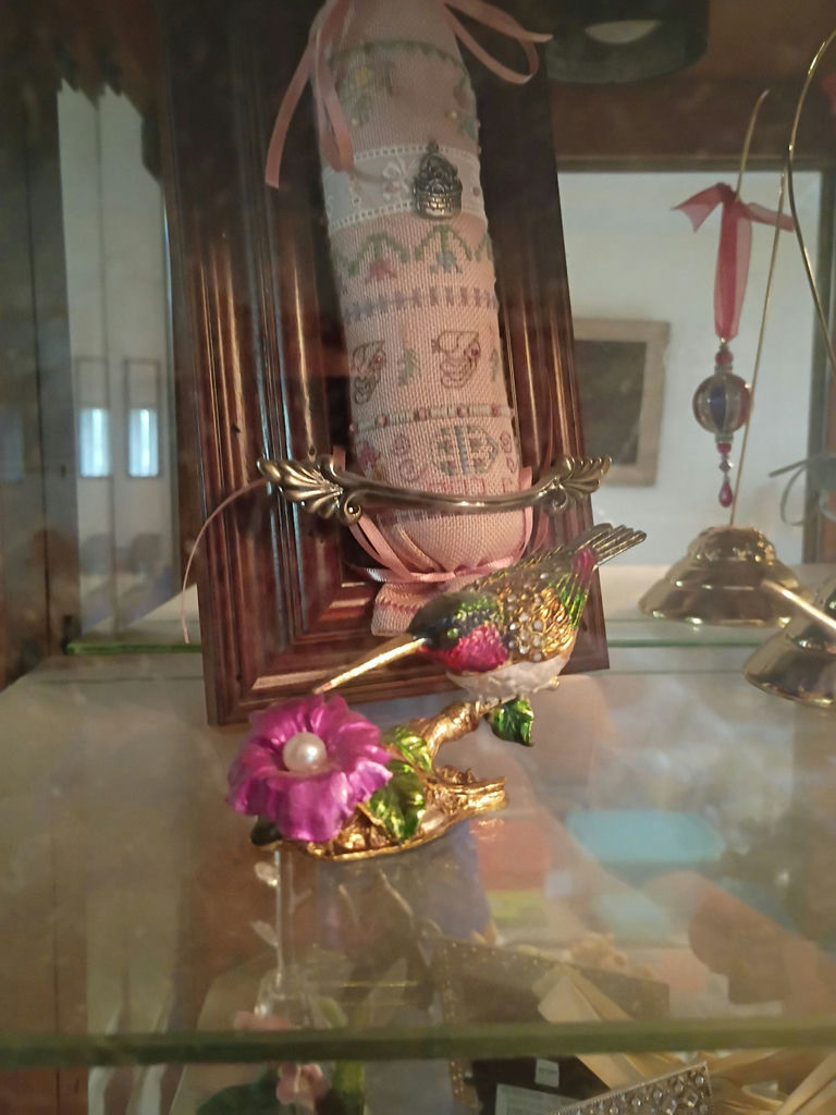 Display Cabinet with Decorative Figurines and Needlework Items - image 2 of 9