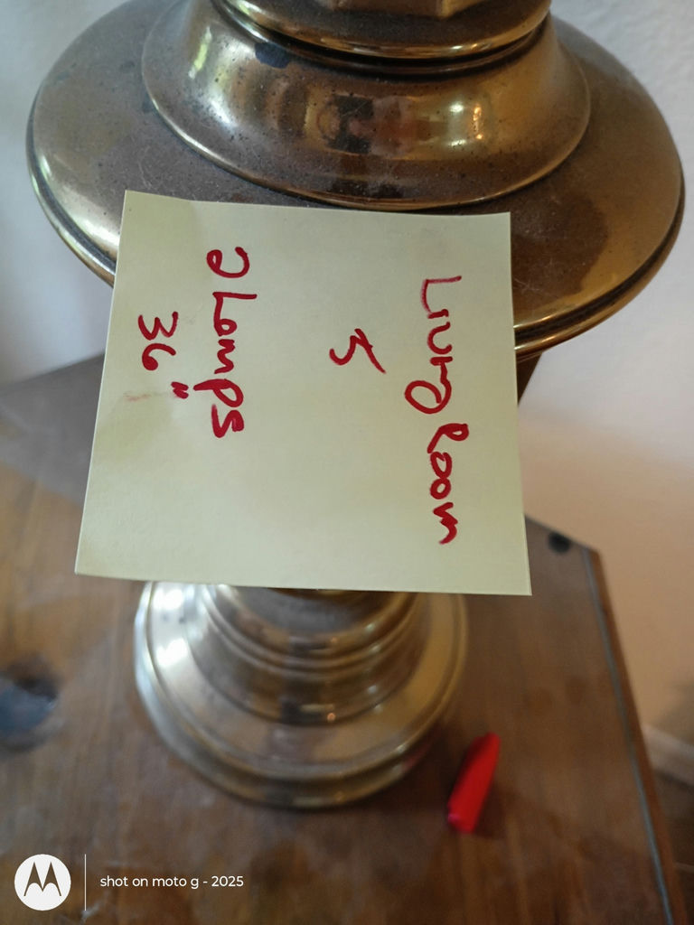 Brass Table Lamps with Pleated Shades - image 4 of 8