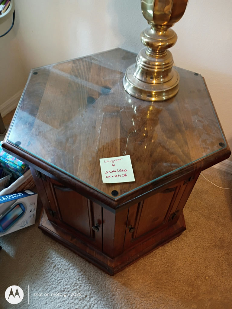 Wooden Hexagonal Side Table with Glass Top - image 1 of 6
