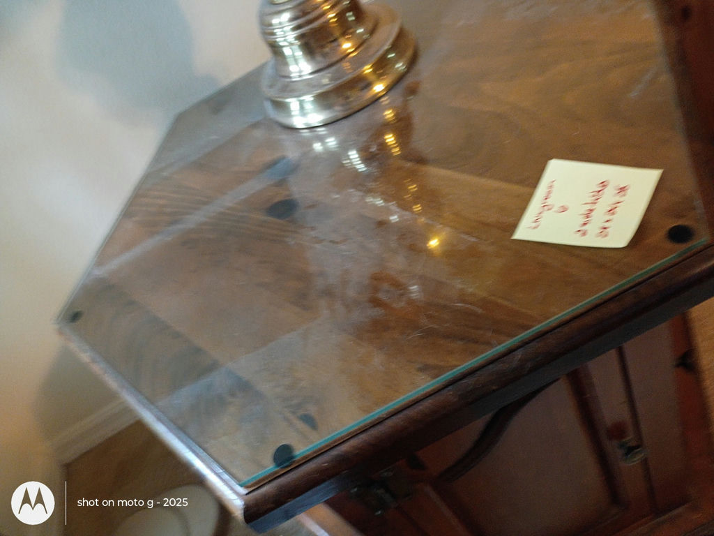 Wooden Hexagonal Side Table with Glass Top - image 3 of 6