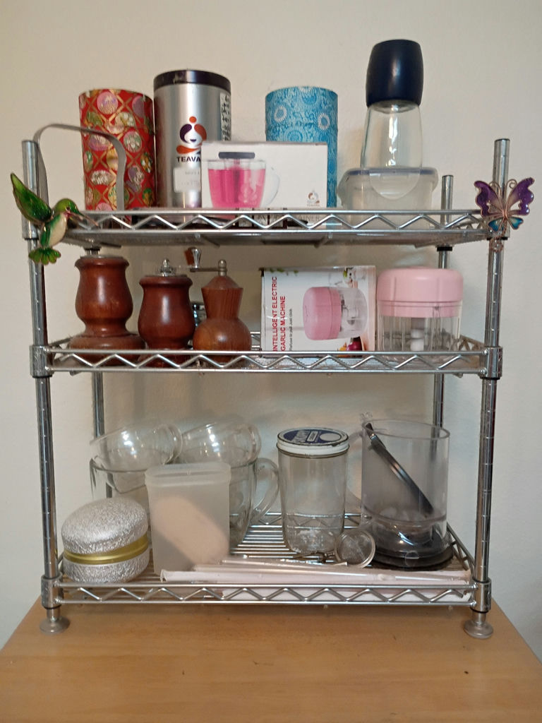 White Storage Cabinet with Metal Shelving and Kitchen Accessories - image 2 of 4