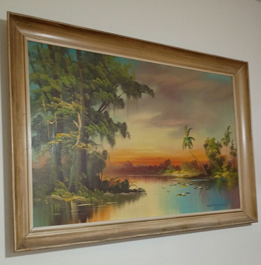 Framed Tropical Landscape Painting - image 1 of 6
