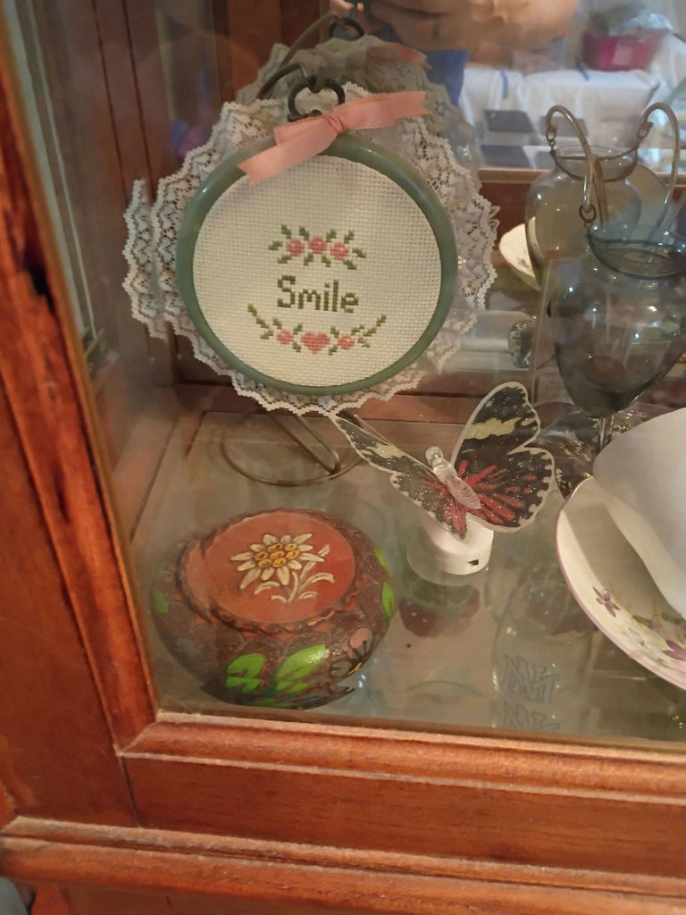 Display Cabinet with Decorative Figurines and Needlework Items - image 8 of 9