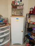 White Storage Cabinet with Metal Shelving and Kitchen Accessories - thumbnail 1 of 4