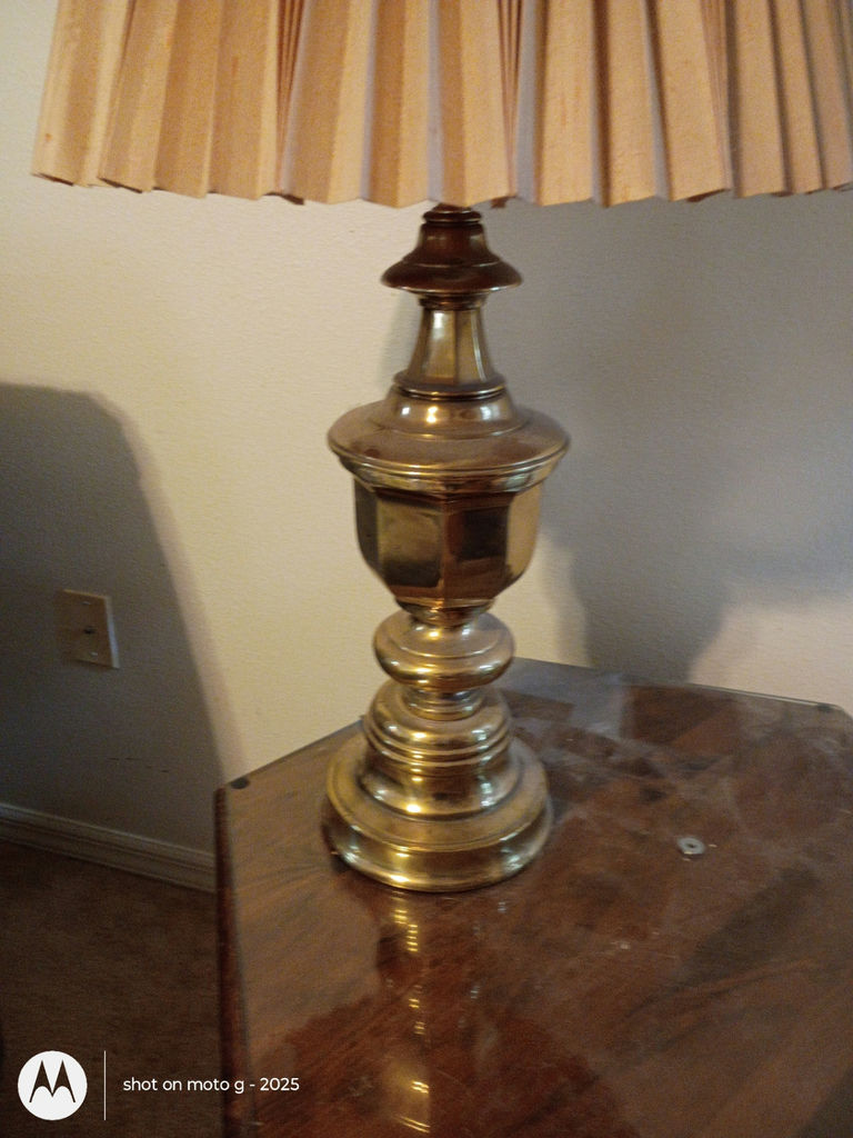 Brass Table Lamps with Pleated Shades - image 7 of 8