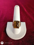 10K Gold Ring with Brown Carved Stone - thumbnail 1 of 5
