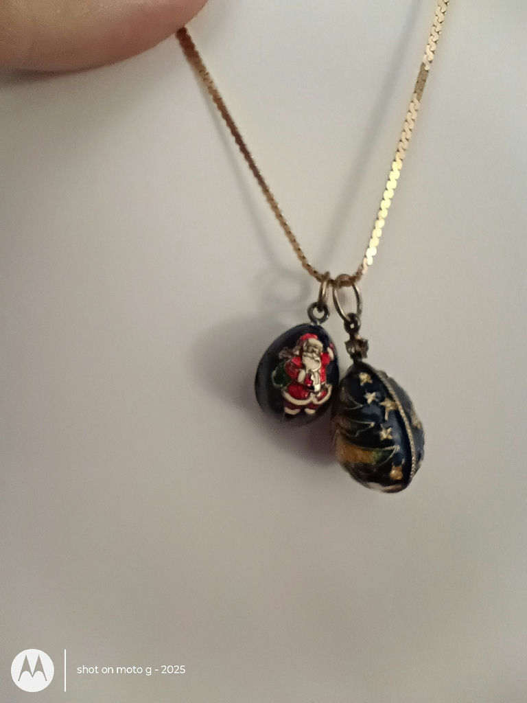 Gold 14k Necklace with Two Decorative Egg Charms - image 3 of 5