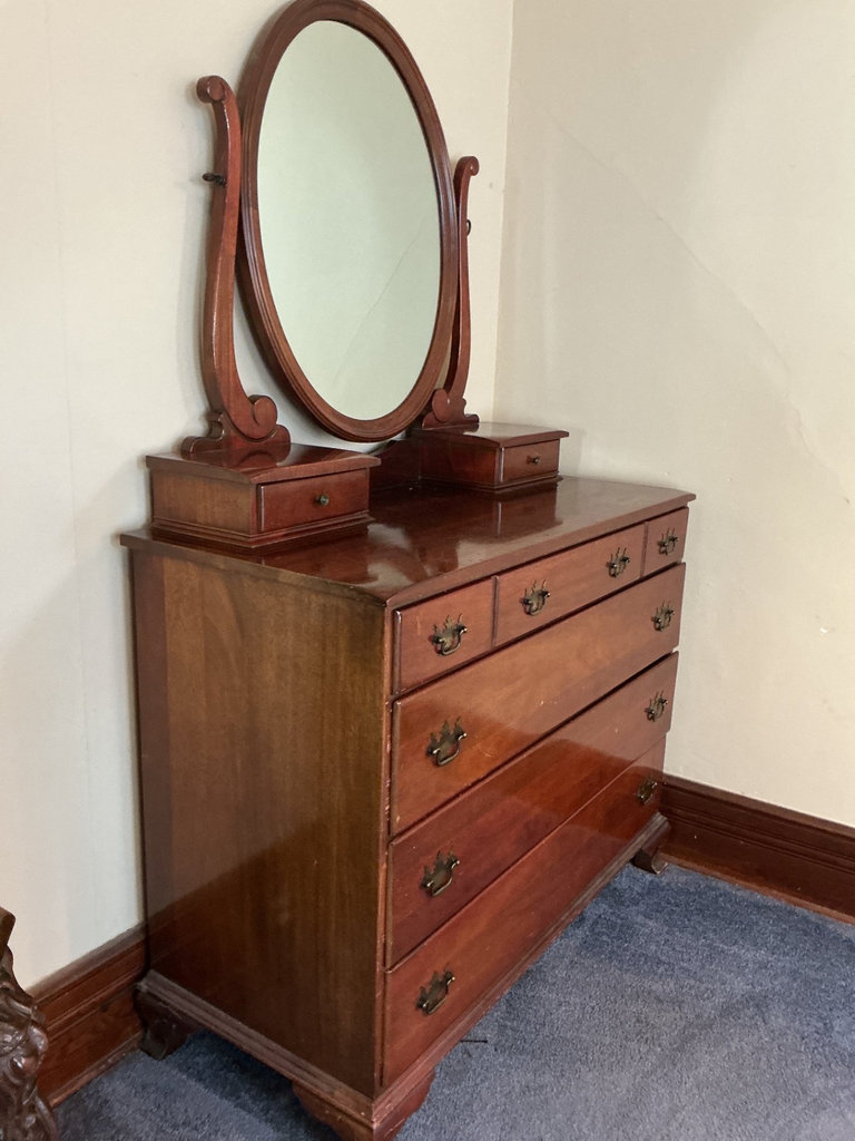 Antique wooden dresser with oval mirror - image 2 of 7