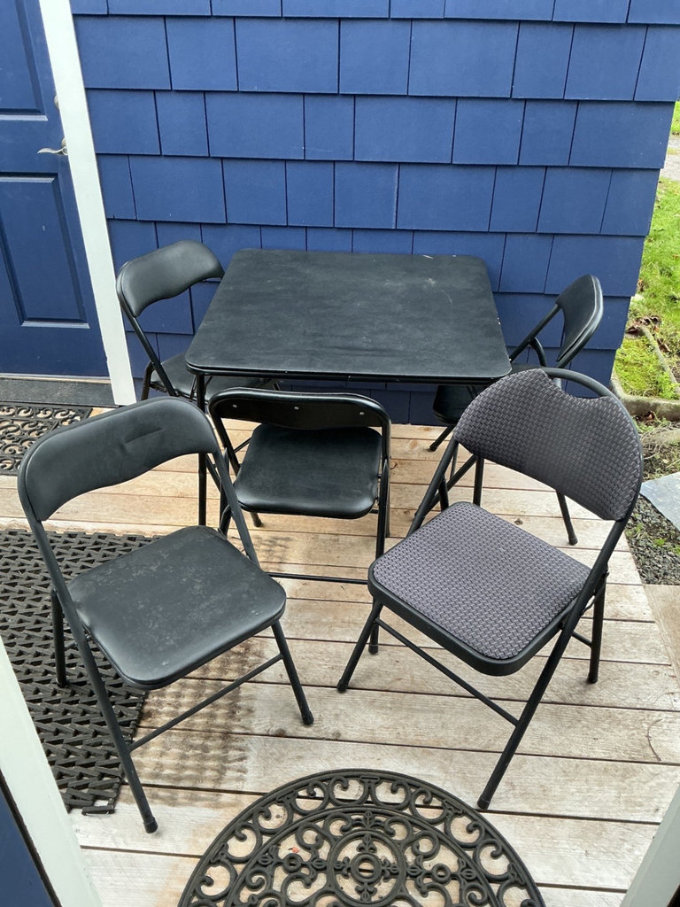 Black Card Table with 4 matching chairs and a bonus. - image 1 of 4