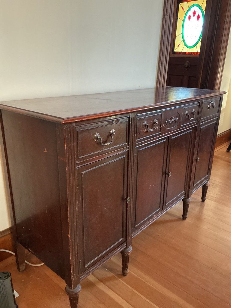 Vintage dark wood sideboard with drawers and cabinets - image 3 of 6