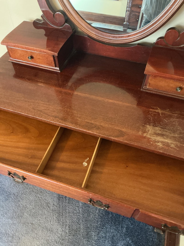 Antique wooden dresser with oval mirror - image 4 of 7