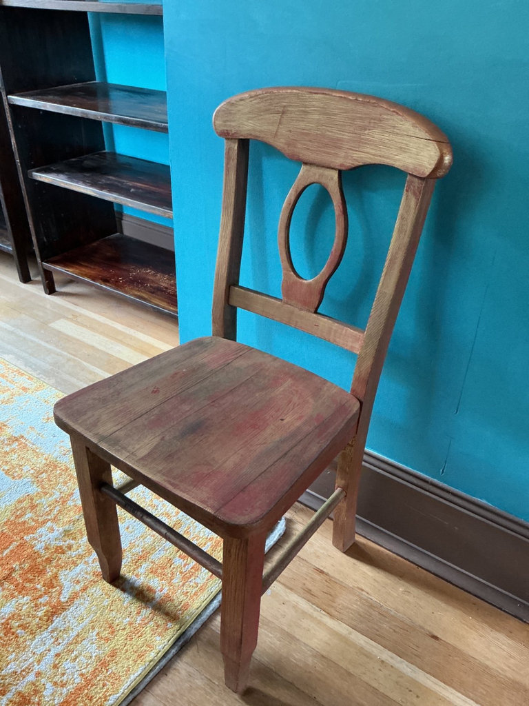 Blue rectangular table with 2 wooden chairs - image 5 of 5