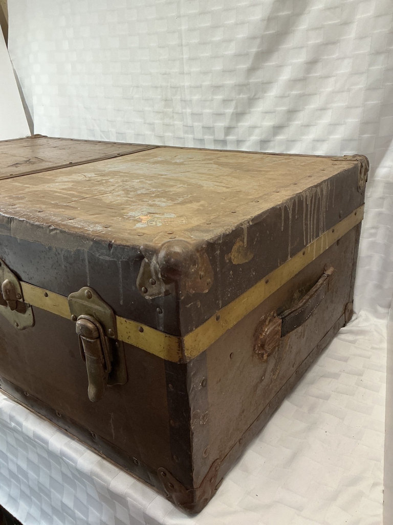 Vintage brown travel trunk and military duffle.  - image 6 of 7