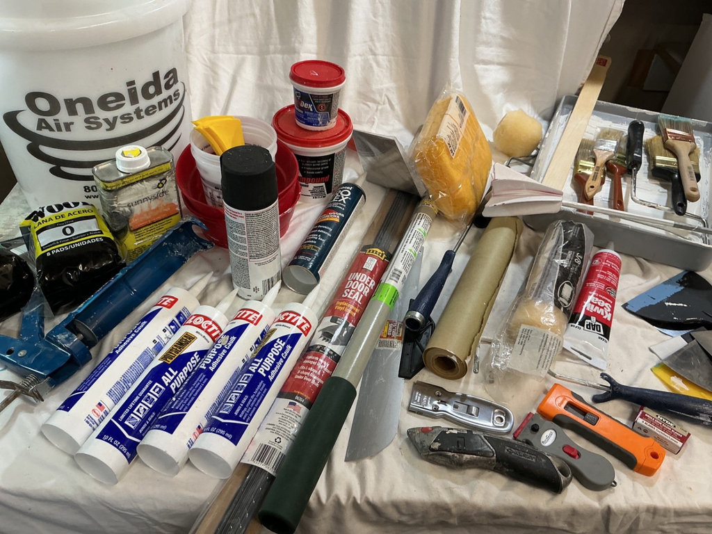Assorted painting and sealing supplies and tools - image 1 of 5