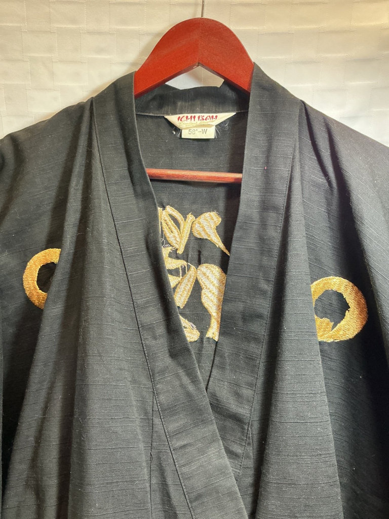 2 Black Men's kimono, one with gold Zen kanji embroidery. - image 3 of 5