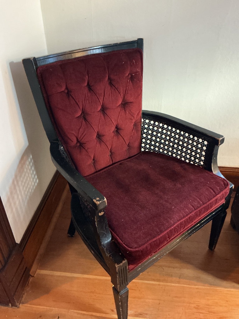 Black wooden armchair, upholstered ottoman - image 2 of 5