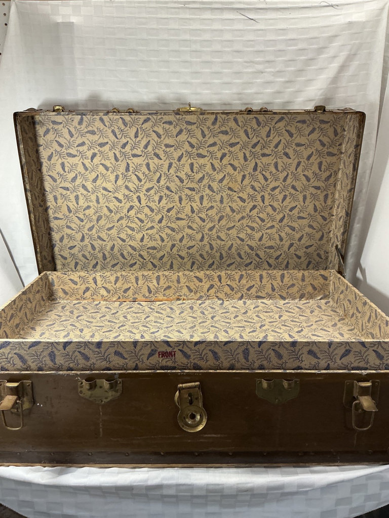 Vintage brown travel trunk and military duffle.  - image 3 of 7