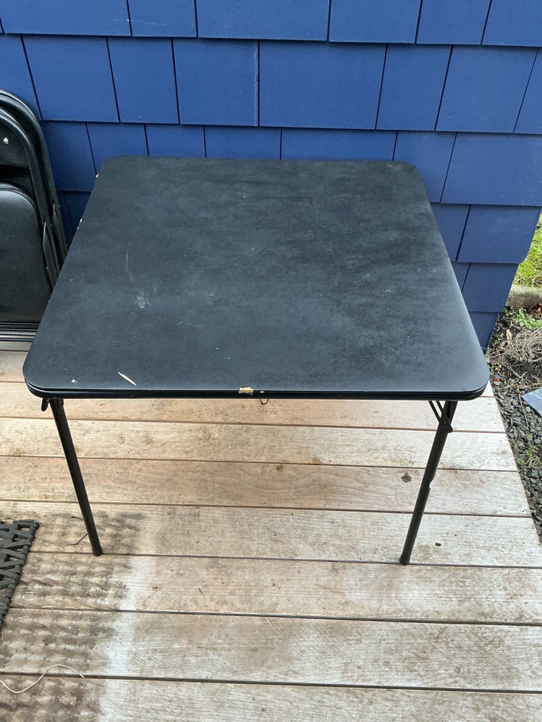 Black Card Table with 4 matching chairs and a bonus. - image 2 of 4
