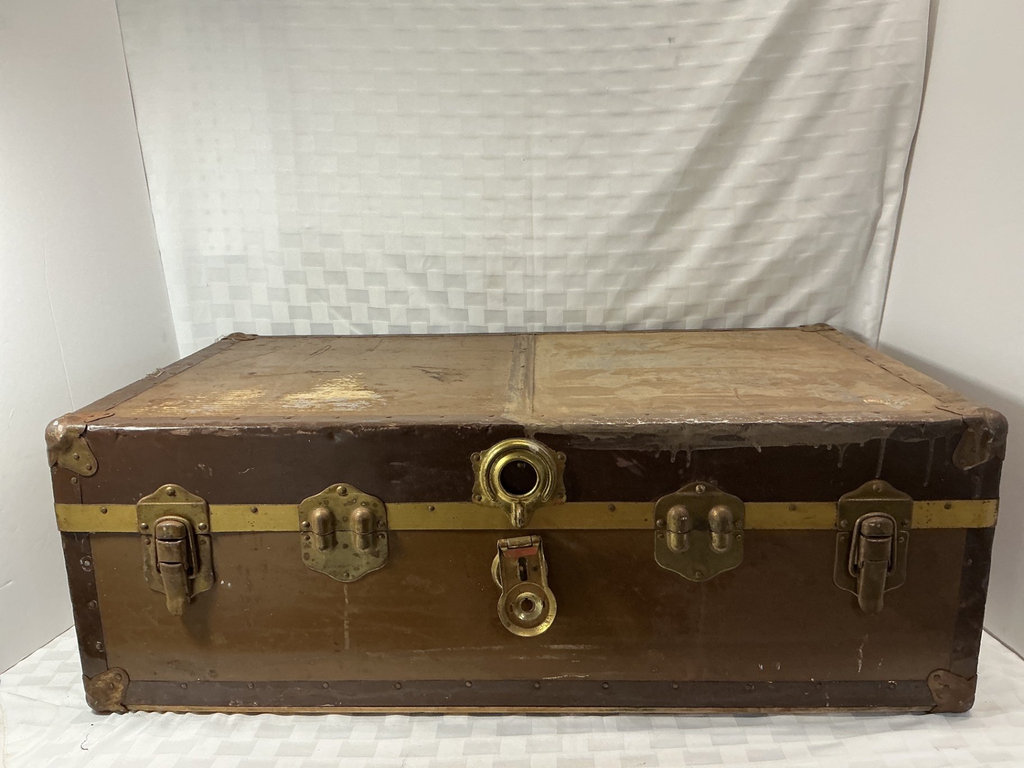Vintage brown travel trunk and military duffle.  - image 2 of 7