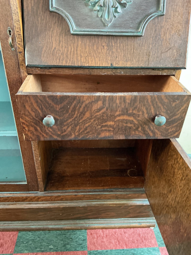 Antique Oak Display Cabinet with Glass Door and Side Panel - image 4 of 8
