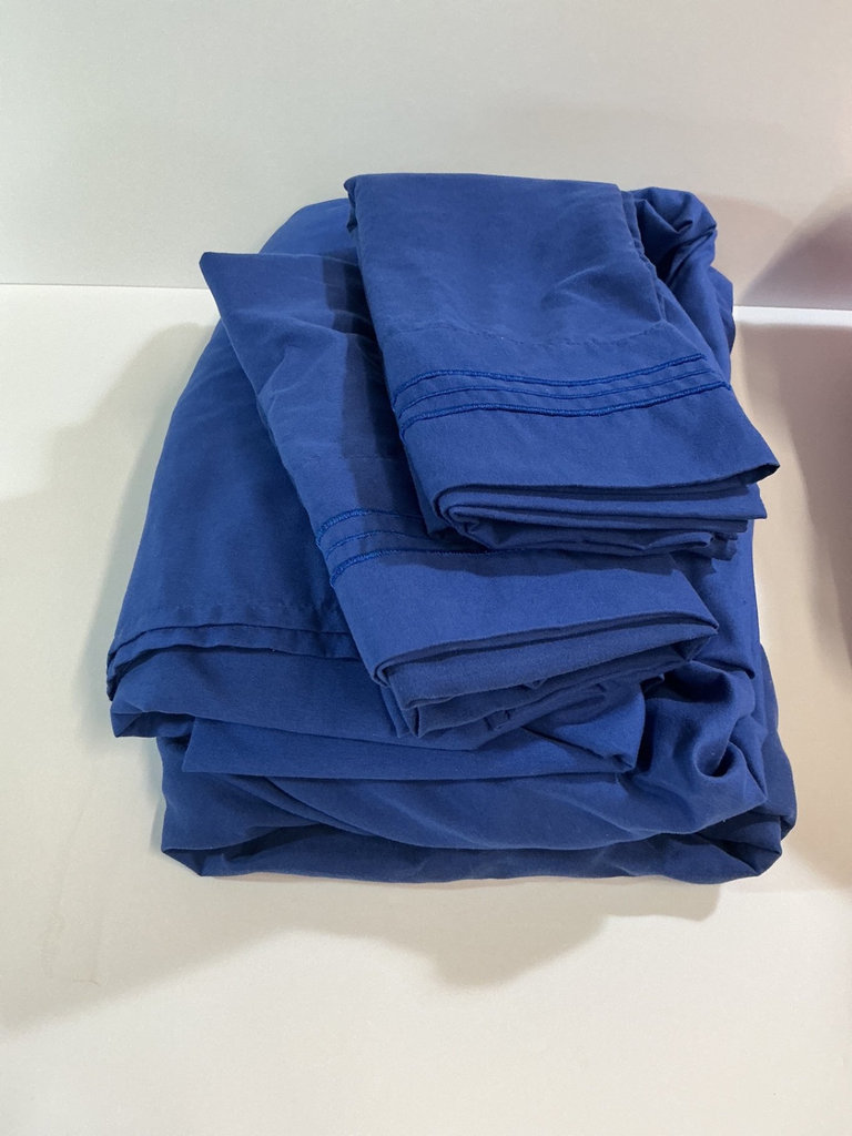 CAL King sheet set in olive, blue, and pink. - image 3 of 4