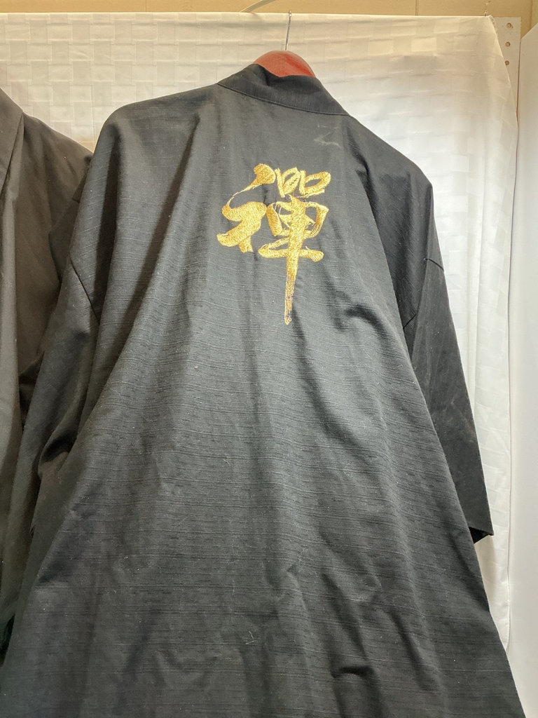 2 Black Men's kimono, one with gold Zen kanji embroidery. - image 1 of 5