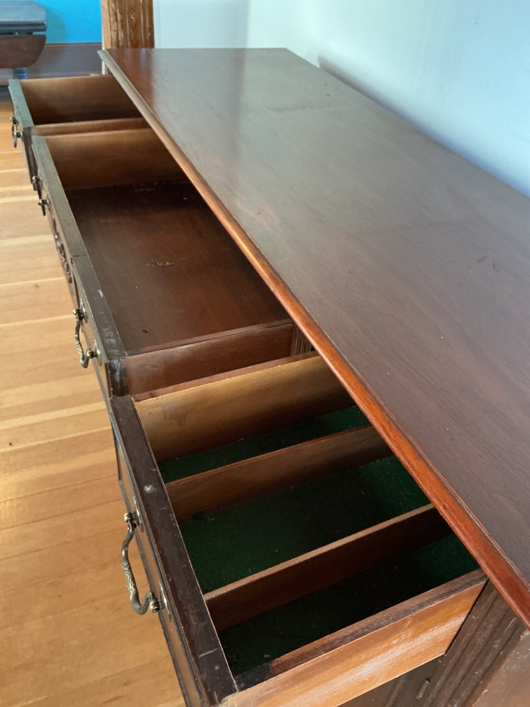 Vintage dark wood sideboard with drawers and cabinets - image 4 of 6