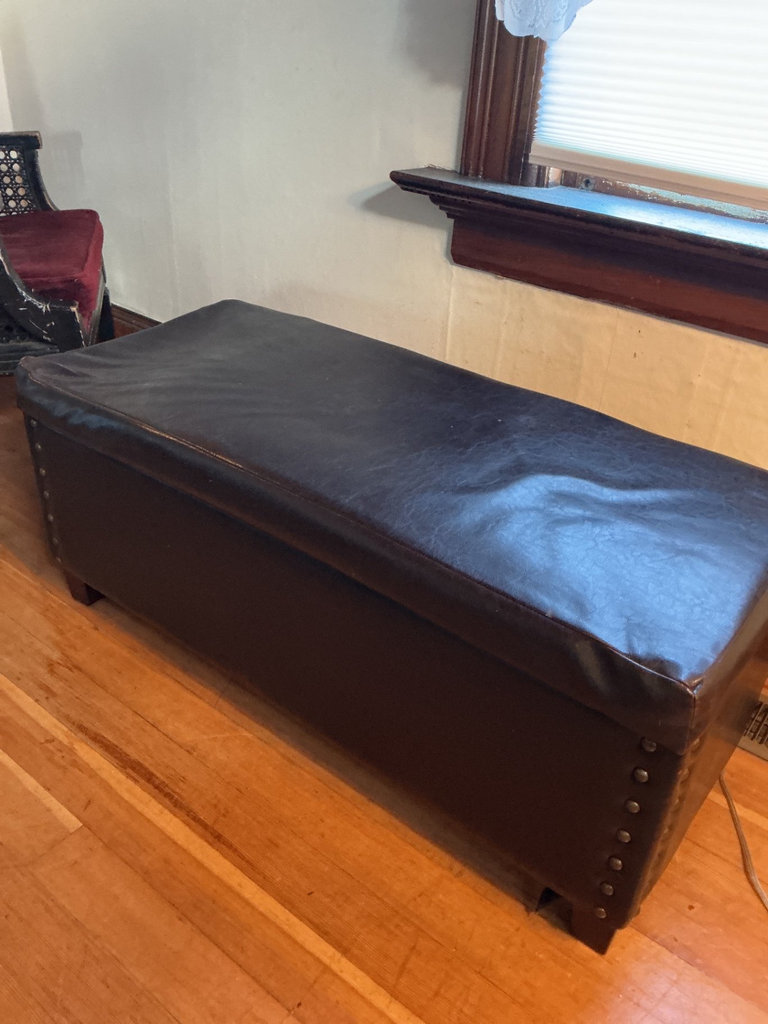 Black wooden armchair, upholstered ottoman - image 4 of 5