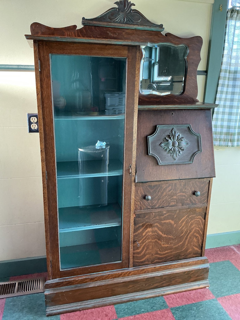 Antique Oak Display Cabinet with Glass Door and Side Panel - image 2 of 8