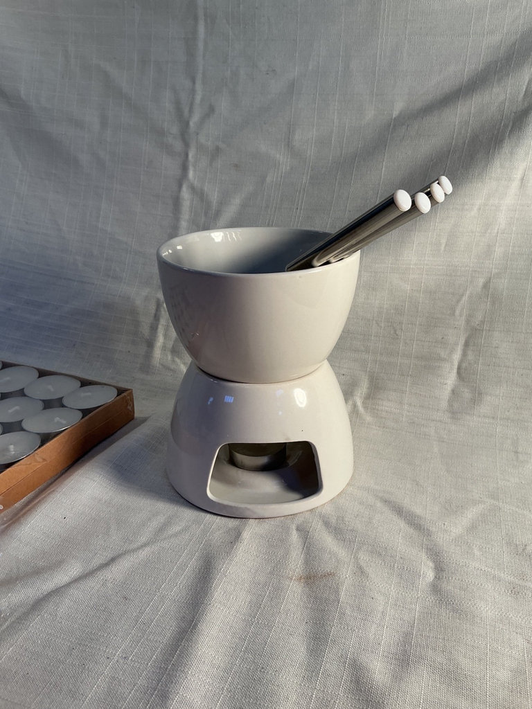 White ceramic entertainment set with fondue warmer - image 4 of 6