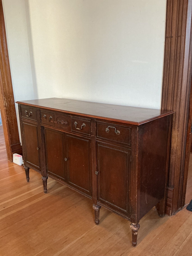Vintage dark wood sideboard with drawers and cabinets - image 2 of 6