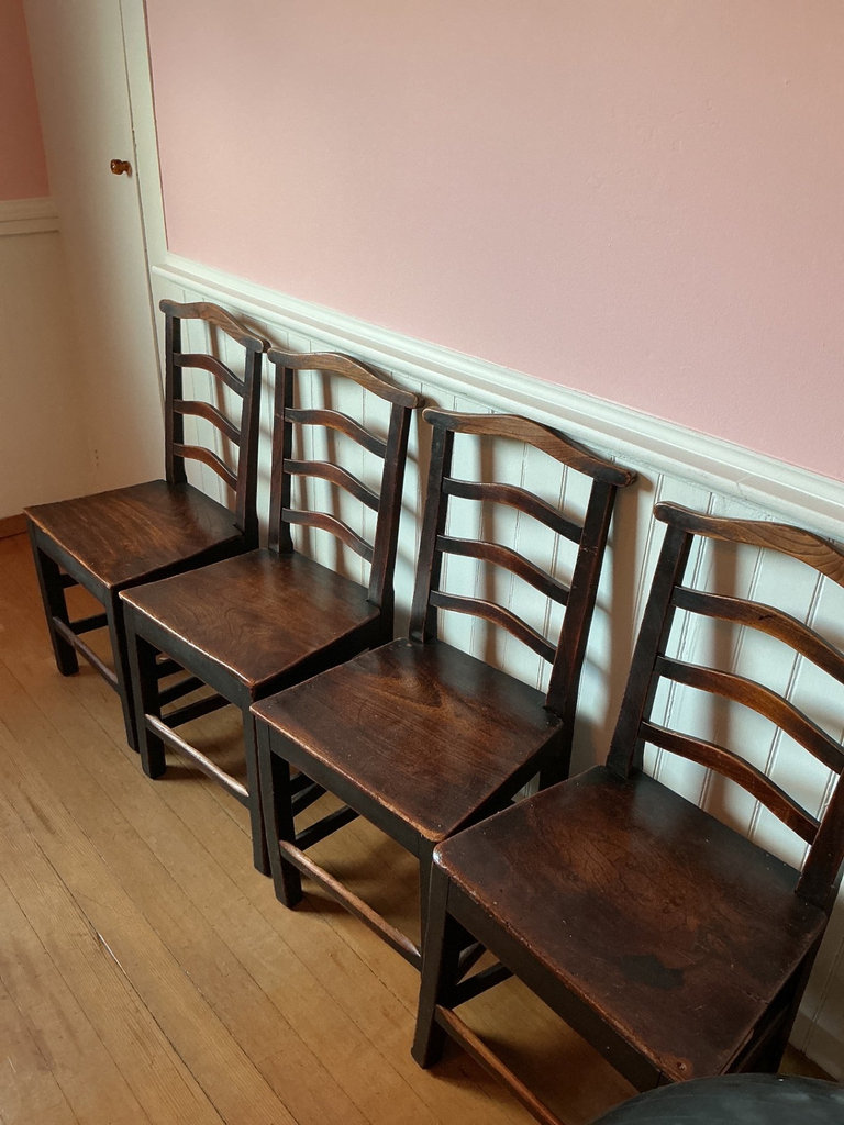 Ethan Allen oval dining table with two leaves and four ladder-back chairs - image 3 of 7