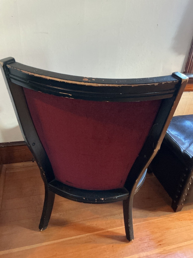 Black wooden armchair, upholstered ottoman - image 3 of 5