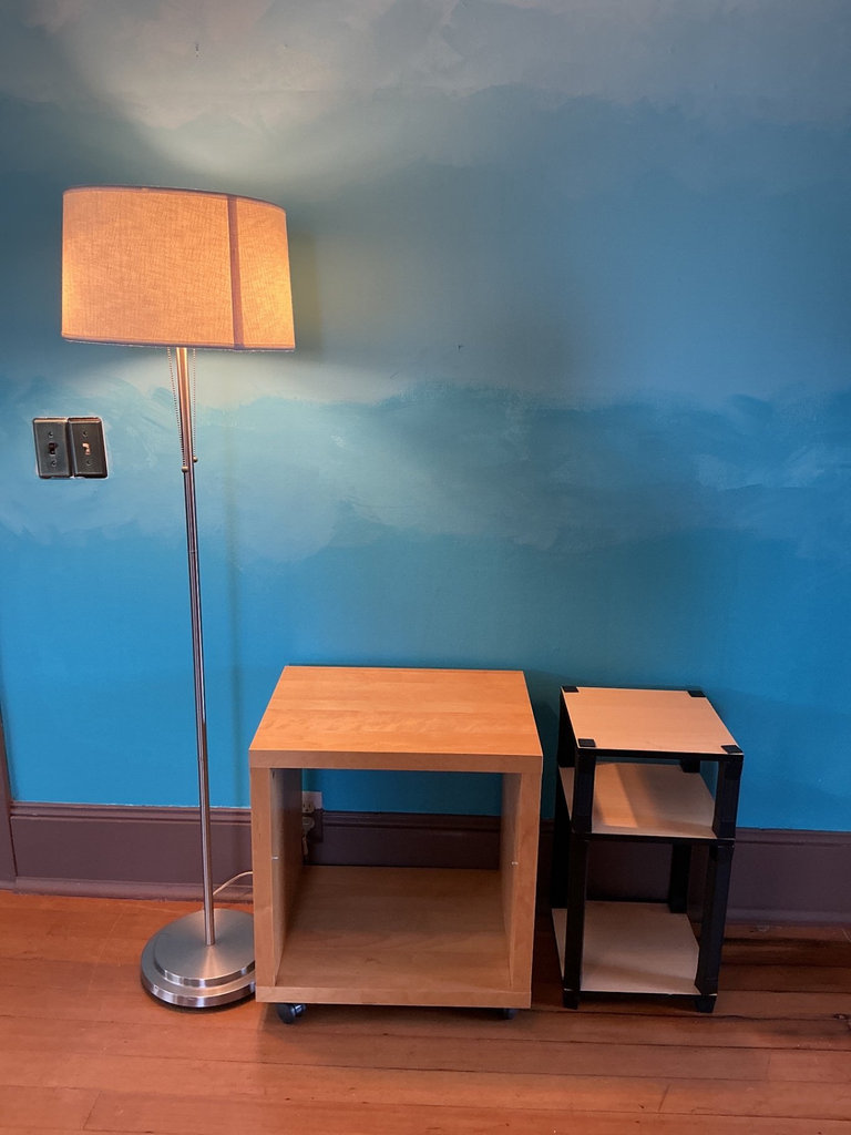 Pair of floor lamps and assorted wooden furniture - image 1 of 6