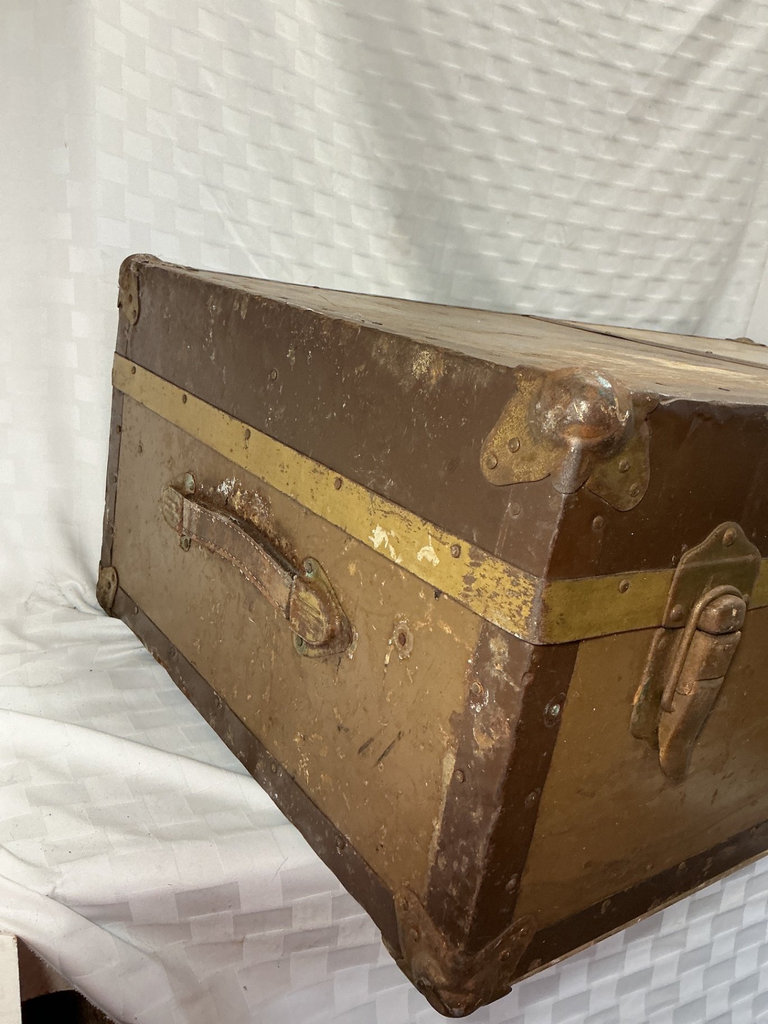 Vintage brown travel trunk and military duffle.  - image 1 of 7