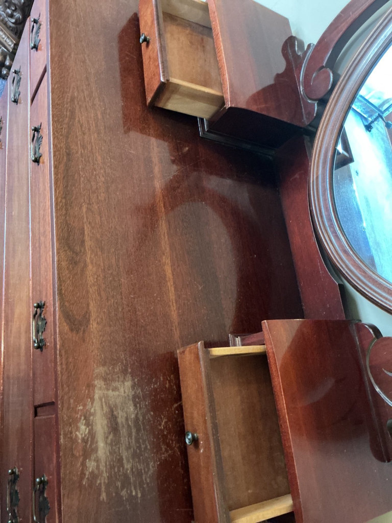 Antique wooden dresser with oval mirror - image 3 of 7
