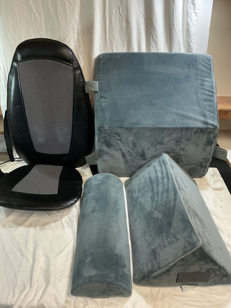 Massage chair cushion set with remote and blue-gray orthopedic supports - image 1 of 5