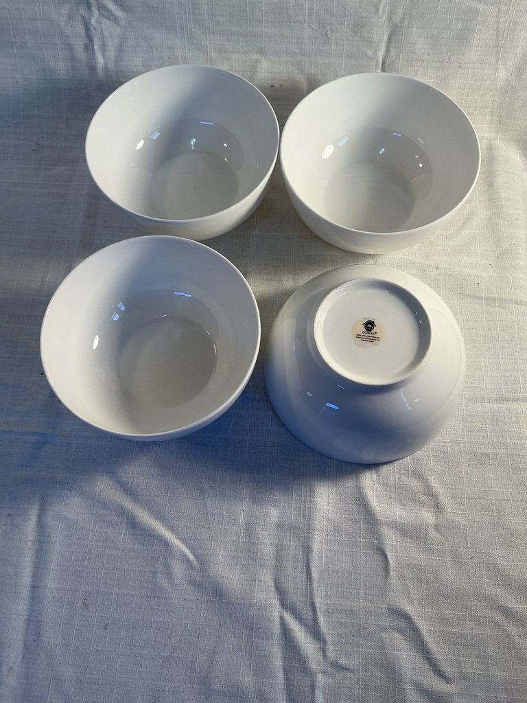 Assorted bowls set: white ceramic bowls, blue and red bowls, and clear glass bowls - image 4 of 4