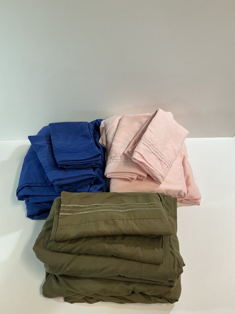 CAL King sheet set in olive, blue, and pink. - image 1 of 4