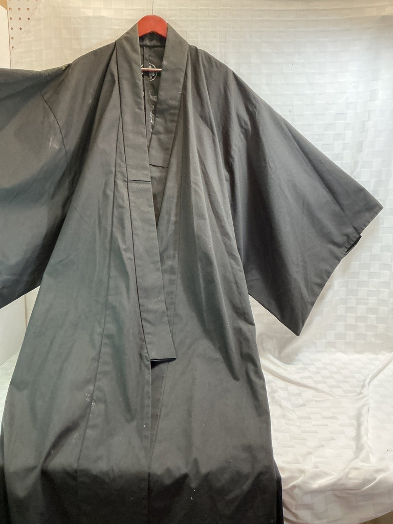 2 Black Men's kimono, one with gold Zen kanji embroidery. - image 4 of 5