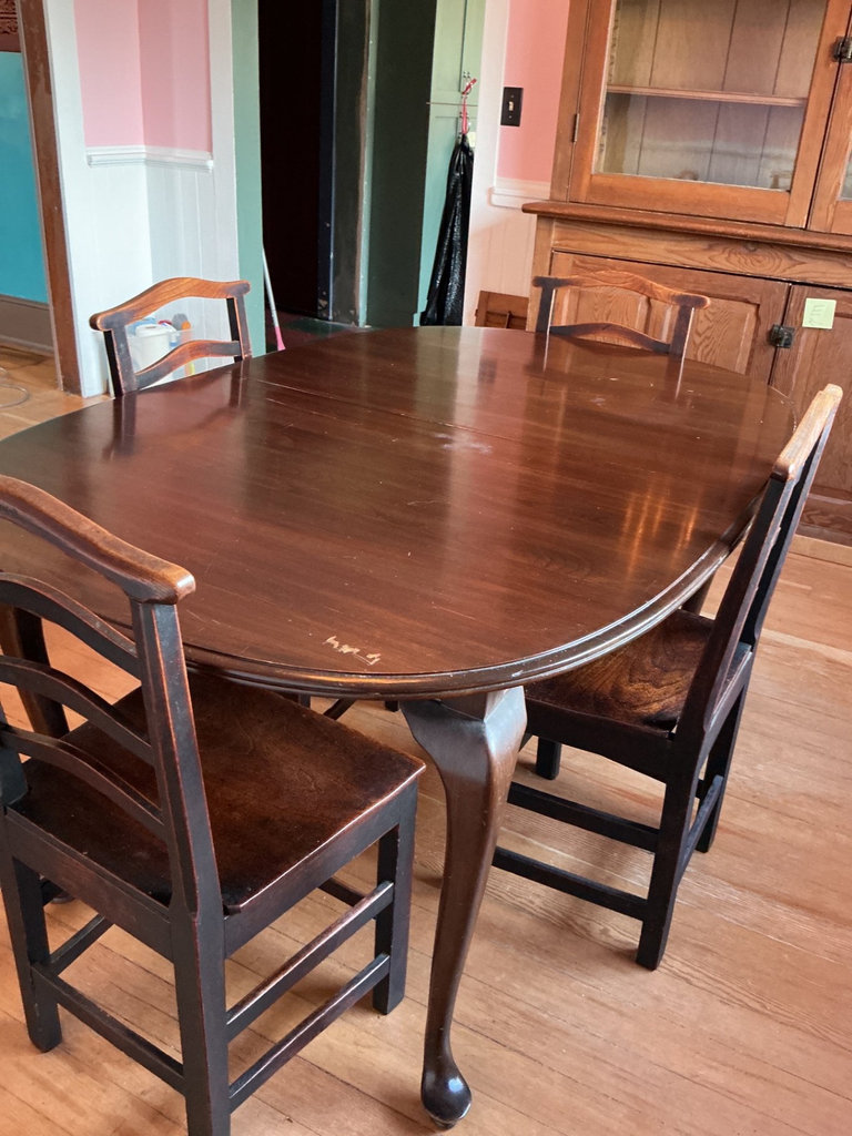Ethan Allen oval dining table with two leaves and four ladder-back chairs - image 2 of 7
