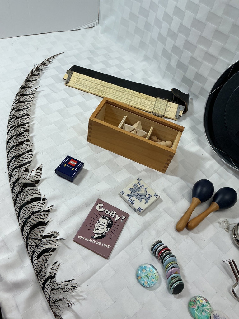 Math-themed clock, slide rule, and vintage desk toys - image 6 of 6