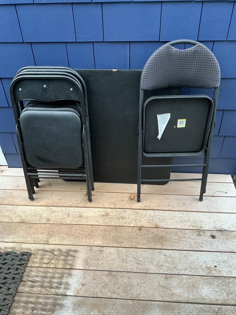 Black Card Table with 4 matching chairs and a bonus. - image 3 of 4