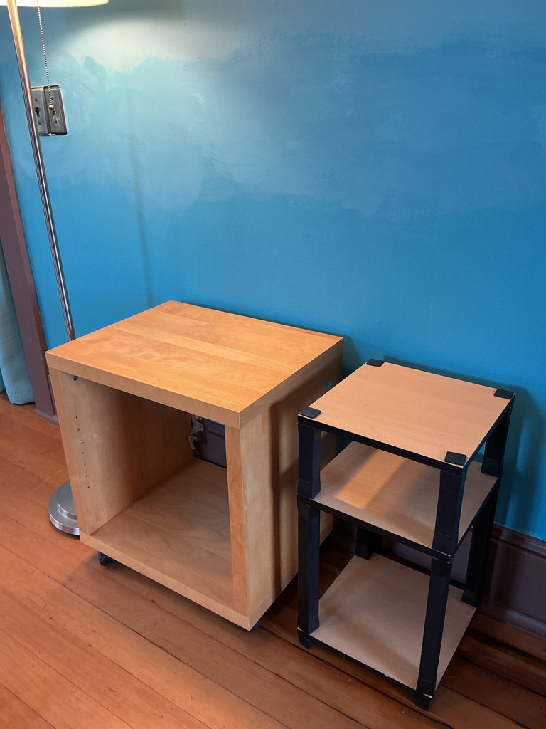 Pair of floor lamps and assorted wooden furniture - image 2 of 6