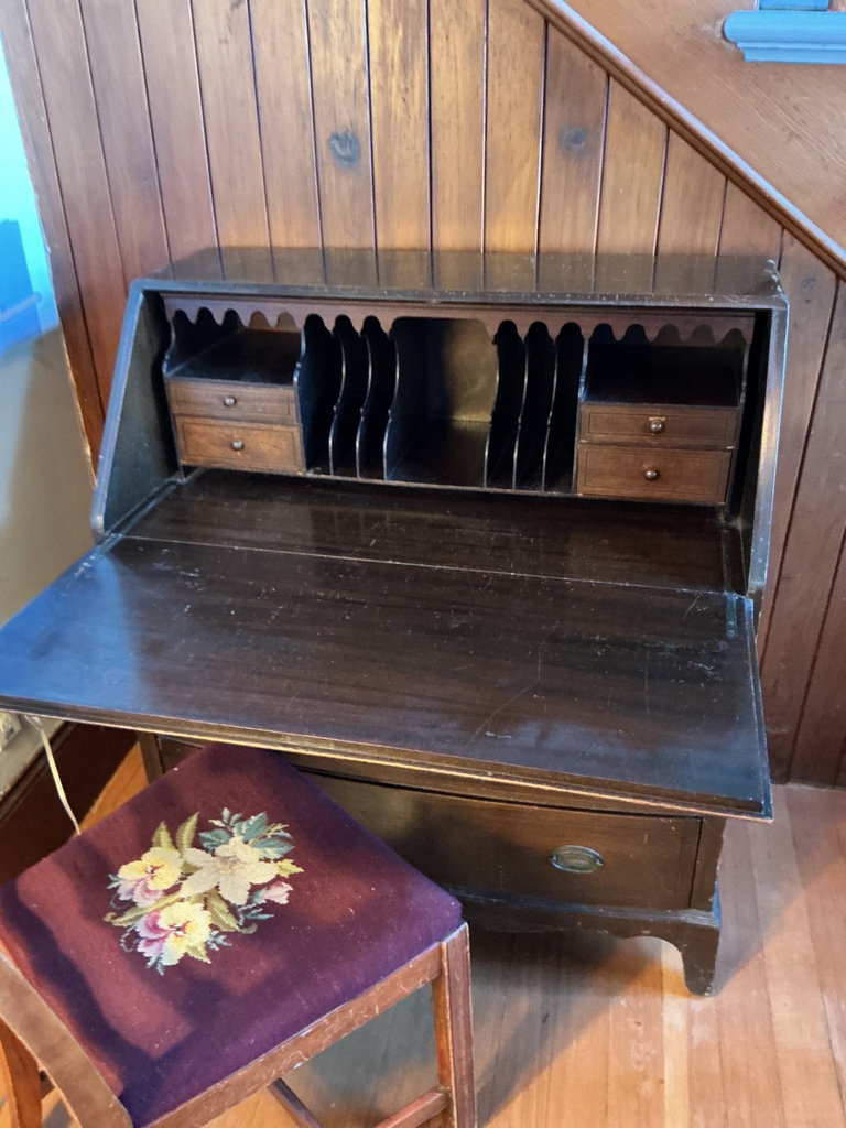 Dark wood secretary desk with matching chair - image 3 of 7