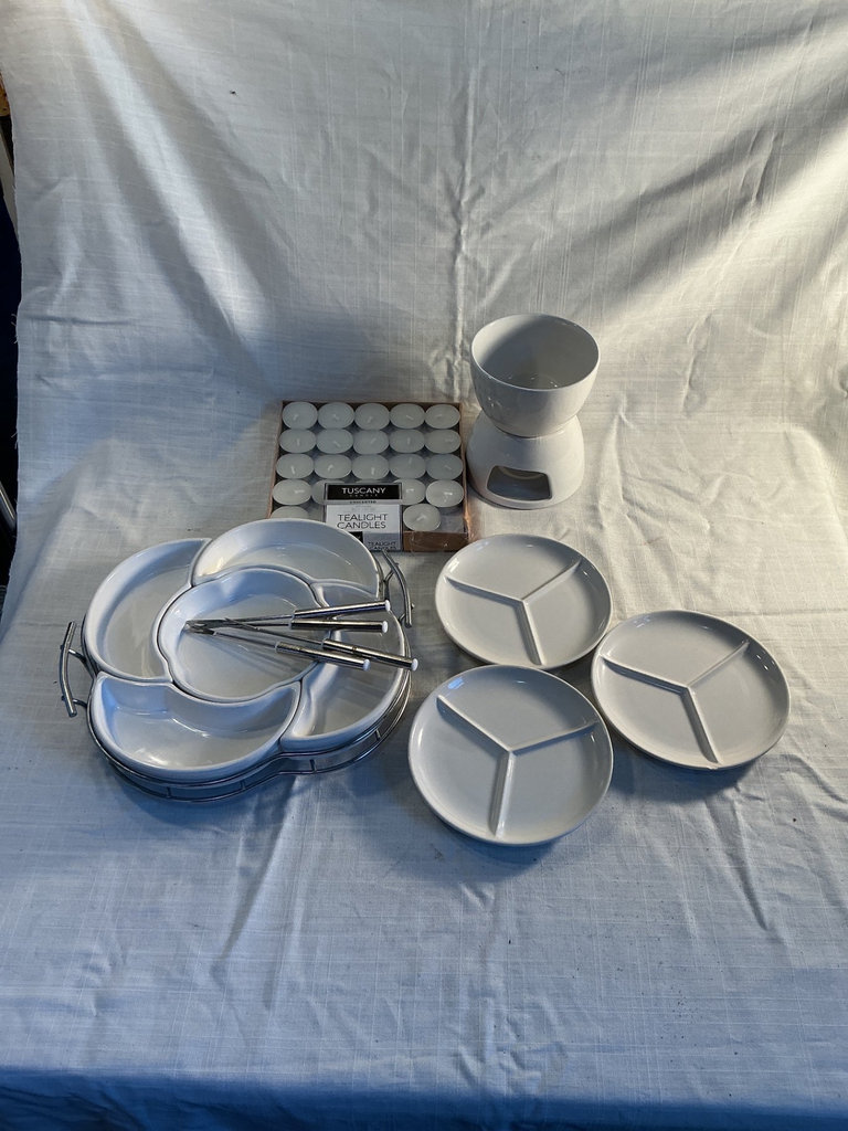 White ceramic entertainment set with fondue warmer - image 3 of 6