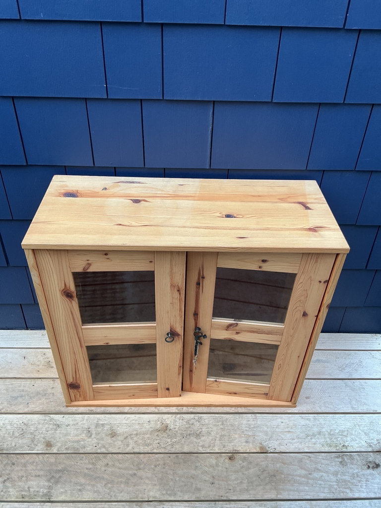 Pine cabinet with glass doors - image 1 of 4