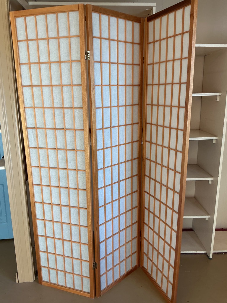 Three-Panel Wooden Shoji Folding Screen - image 1 of 4