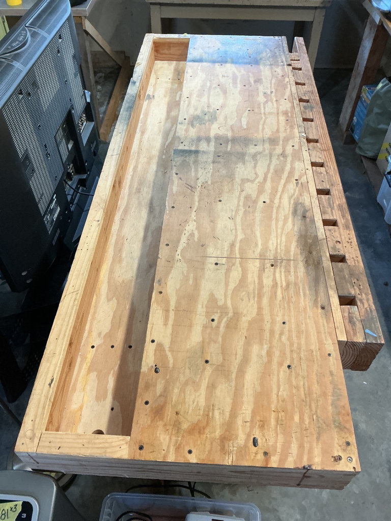 Large wooden workbench with peg-slot edge - image 2 of 4