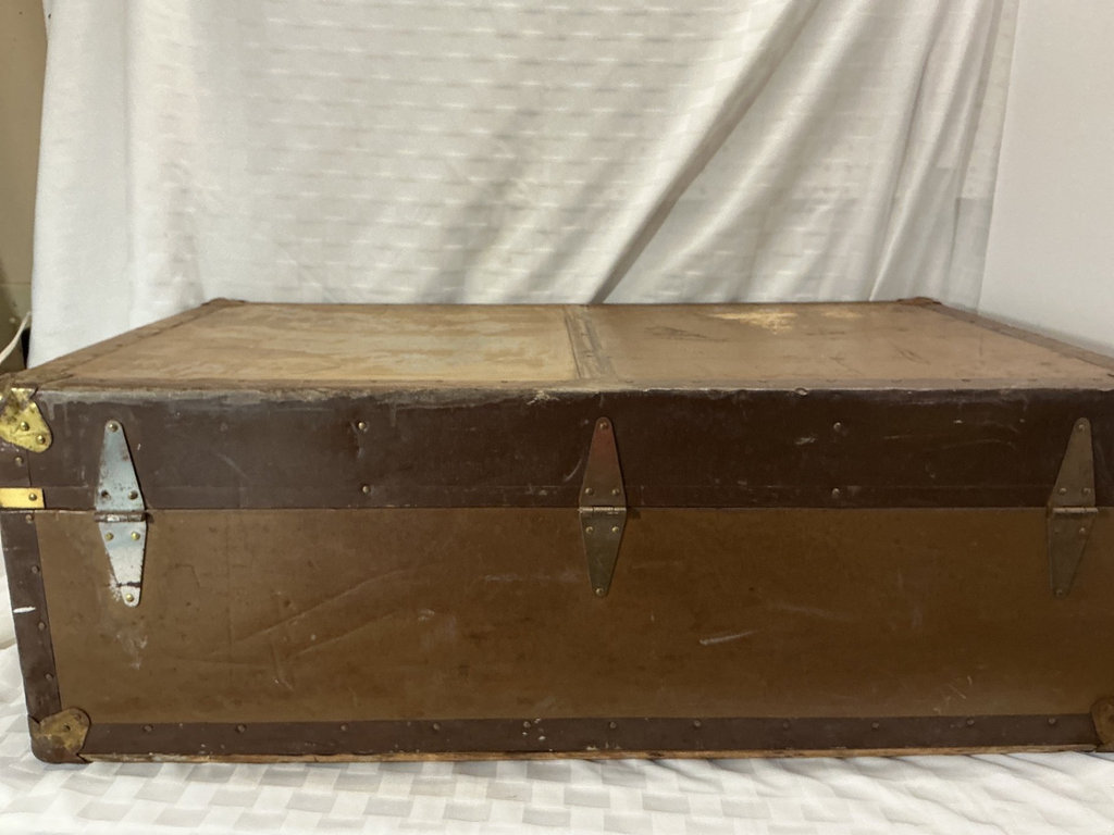 Vintage brown travel trunk and military duffle.  - image 4 of 7